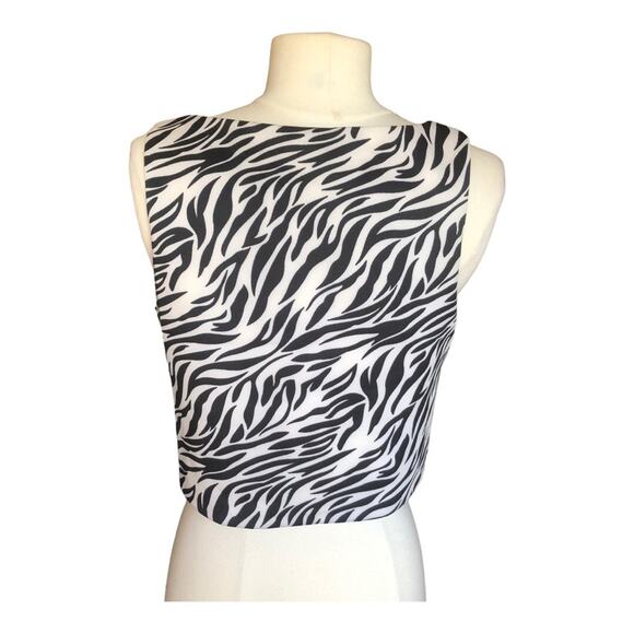 Aqua Womens Animal Print Crop Sleeveless Black White Animal Print Top Medium - Picture 4 of 8